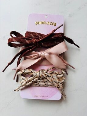 NWT Anthropologie Sporty Shoe Laces, Set of 3, Pink Brown Beige